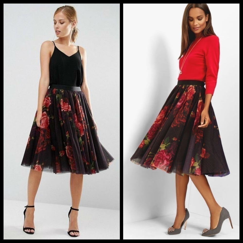 💕TED BAKER💕 Rose Print Tutu Midi Skirt 0 NWT